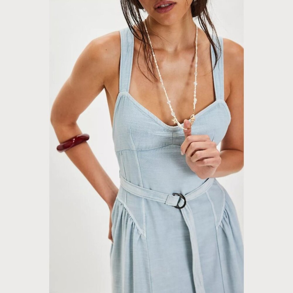 Free People Light Blue Merrick Midi Dress - SZ M - NWT - Picture 4 of 12